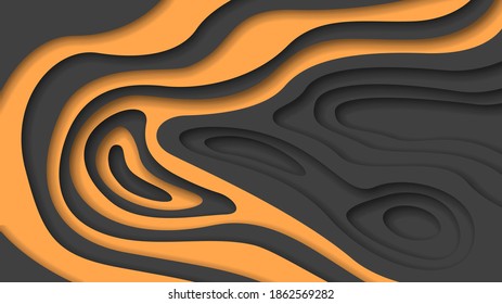 Orange And Black Abstract Paper Cut Background Vector Shadows 3D Smooth Objects Modern Design