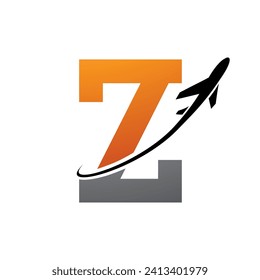 Orange and Black Antique Letter Z Icon with an Airplane on a White Background