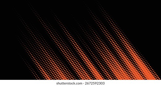 Fondo naranja y negro con Elementos de patrón de semitono punteado. Abstractas pincel de fondo grunge. Concepto de cómic retro para su Diseño gráfico, Anuncio o póster. 