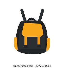 Orange and black backpack. Hiking equipment. Travel metaphor, things for schoolchildren. training, back to school. Sticker, badge, icon, graphic elements for website. Cartoon flat vector illustration