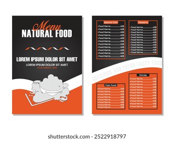 Orange and Black Bold Geometric Restaurant Menu. Hand drawn Indian food menu design with rough sketches and lettering. Can be used for banners, promo.