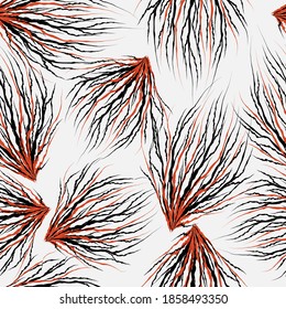 Orange and black branches on a white background. Vector seamless pattern. Design for  cloth, print, wrapping.