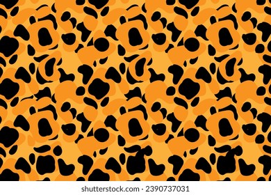 Orange and black bright colors , contrast animalistic abstract spots. Trendy, stylish, fashionable seamless vector pattern for design and decoration.