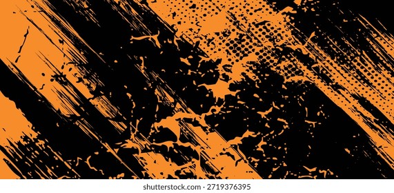 Patrón de pincel negro naranja Envolver etiqueta engomada del coche Anuncio Líneas deportivas abstractas Negro Naranja Combinación de color del pincel grunge. Ilustración EPS10.