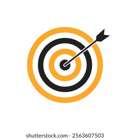 Orange and black bullseye dart target icon. Dart target goal marketing sign. Arrow dart logo vector. Winner dart sign.