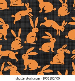 Orange and Black Bunnies Vector Seamless Pattern