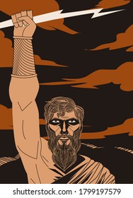 orange and black ceramic of zeus god of ray