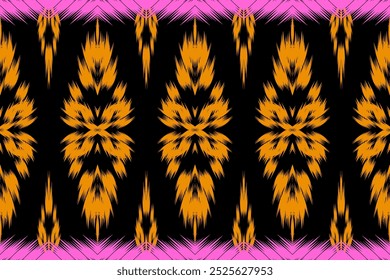 Orange and Black Chevron Ikat Pattern with Pink Accents for Vibrant Fashion, Home Decor, and Bold Craft Projects.