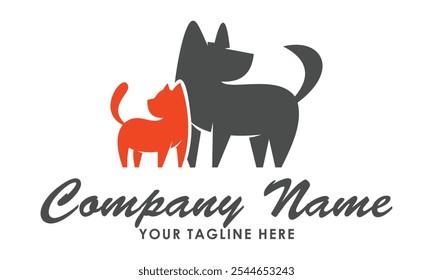 Orange and Black Color Cartoon Cat and Dog Logo Design