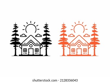 Orange black color of House line art illustration graphic design