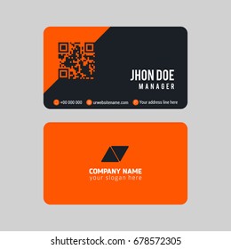 Orange and Black Color Professional Business Card with round edges and qr code