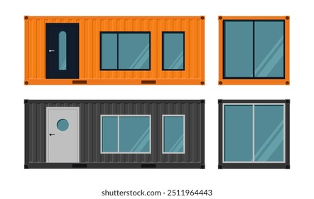 Orange and black container houses. Vector illustration. Isolated on a white background.	
