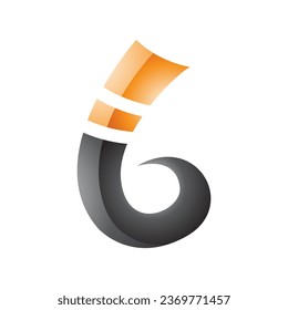 Orange and Black Curly Glossy Spike Shape Letter B Icon on a White Background
