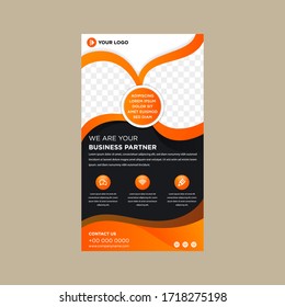 Orange black curve Business Roll Up Banner flat design template ,Abstract Geometric banner Vector illustration. 