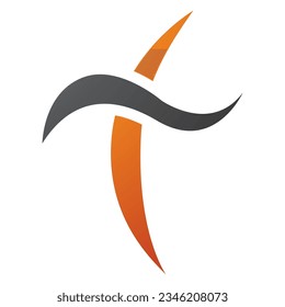 Orange and Black Curvy Sword Shaped Letter T Icon on a White Background