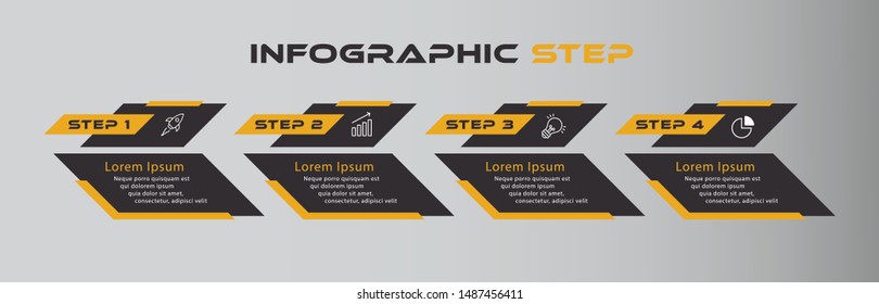 Orange Black Dark Infographic Steps Design Presentation - Vector