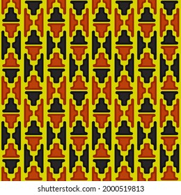 Orange and black details of pattern. Vector vertical ornament. Seamless four shapes.