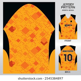 orange black diamond rhombus point pattern design, illustration, textile background for sports t-shirt, football jersey shirt mockup for football club. consistent front view