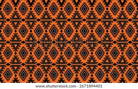 Orange black Diamonds, triangles, zigzags, lines
Repetitive, symmetrical, ornamental
Textile design, fabric print, wallpaper design
Vintage, retro, traditional, modern (depending on style)