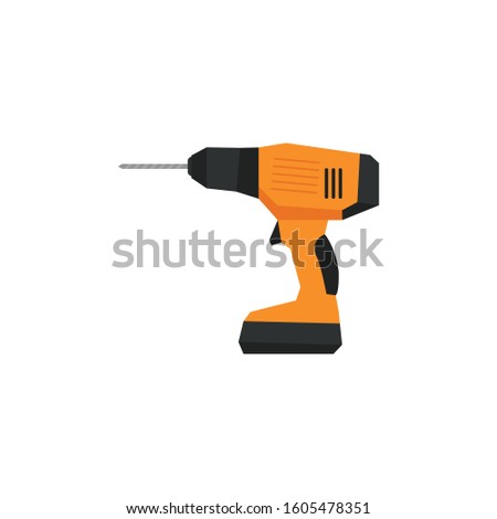 Orange and black electric or battery powered drill flat icon. You can use this drill icon for several purposes.