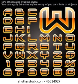 Orange and black. File contains graphic styles available in the Illustrator 10 + which you can apply to any of you own fonts or objects