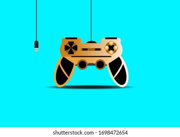 Orange Black flat gamepad controller for gaming vector with blue background