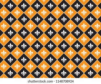 Orange and Black Fleur de Lis