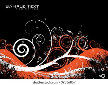 Orange and black floral inspired background with space for text