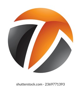 Orange and Black Glossy Circle Shaped Letter T Icon on a White Background