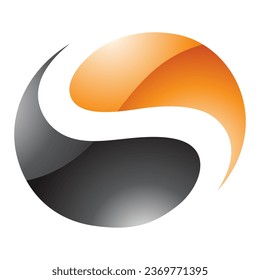 Orange and Black Glossy Circle Shaped Letter S Icon on a White Background
