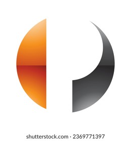Letra naranja y negra en forma de círculo brillante icono P en un fondo blanco