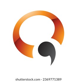 Orange and Black Glossy Comma Shaped Letter Q Icon on a White Background