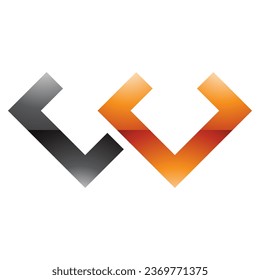 Orange and Black Glossy Cornered Shaped Letter W Icon on a White Background