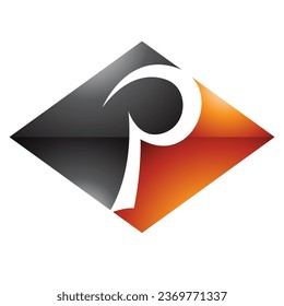 Orange and Black Glossy Horizontal Diamond Letter P Icon on a White Background