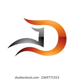 Orange and Black Glossy Letter D Icon with Wavy Curves on a White Background