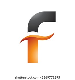 Orange and Black Glossy Letter F Icon with Spiky Waves on a White Background
