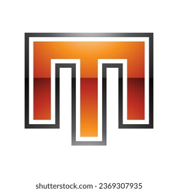 Orange and Black Glossy Letter M Icon with an Outer Stripe on a White Background