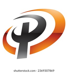 Orange and Black Glossy Oval Shaped Letter P Icon on a White Background