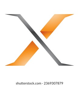 Orange and Black Glossy Pointy Tipped Letter X Icon on a White Background