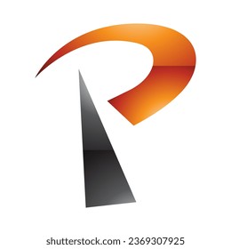 Orange and Black Glossy Radio Tower Shaped Letter P Icon on a White Background
