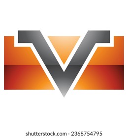 Letra naranja y negra con forma de rectángulo brillante icono V en un fondo blanco