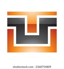 Orange and Black Glossy Rectangle Shaped Letter U Icon on a White Background