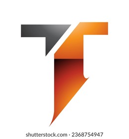 Orange and Black Glossy Split Shaped Letter T Icon on a White Background