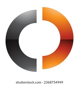 Orangefarbene und schwarz-glänzende, gespaltene Buchstaben O Symbol auf weißem Hintergrund