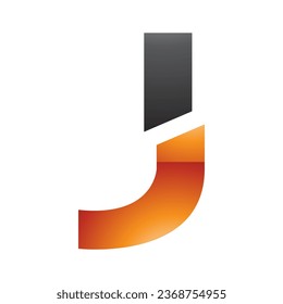 Icono de la letra J en forma dividida naranja y negro brillante en un fondo blanco