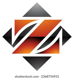 Orange and Black Glossy Square Diamond Shaped Letter Z Icon on a White Background