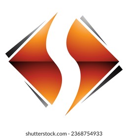 Orange and Black Glossy Square Diamond Shaped Letter S Icon on a White Background