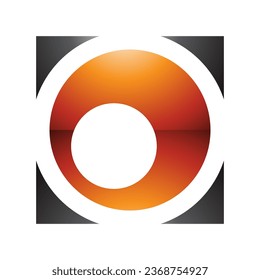 Orange and Black Glossy Square Letter O Icon on a White Background