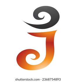 Orange and Black Glossy Swirl Shaped Letter J Icon on a White Background