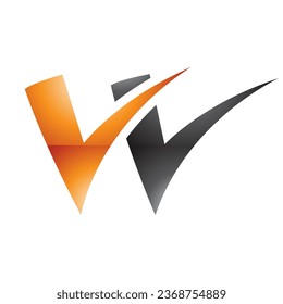 Orange and Black Glossy Tick Shaped Letter W Icon on a White Background